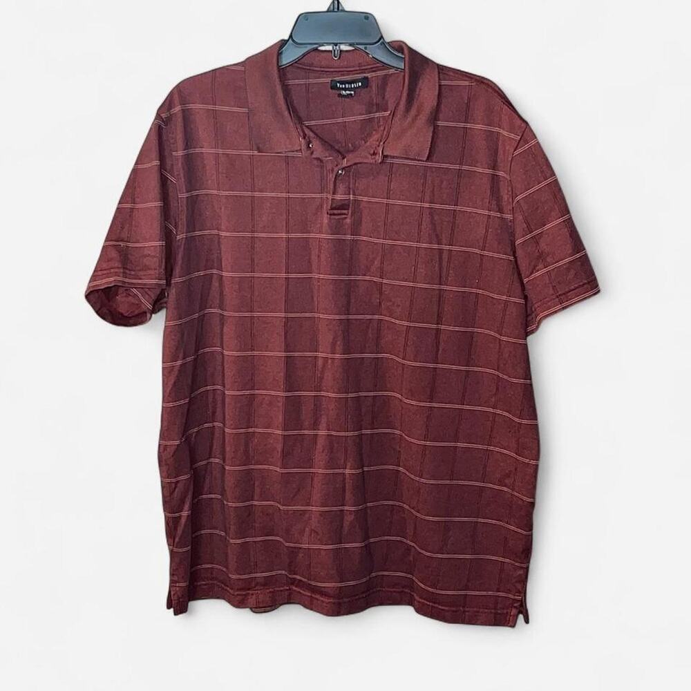 Van Heusen MENS Deep Burgundy Plaid Polo Shirt – Size XL